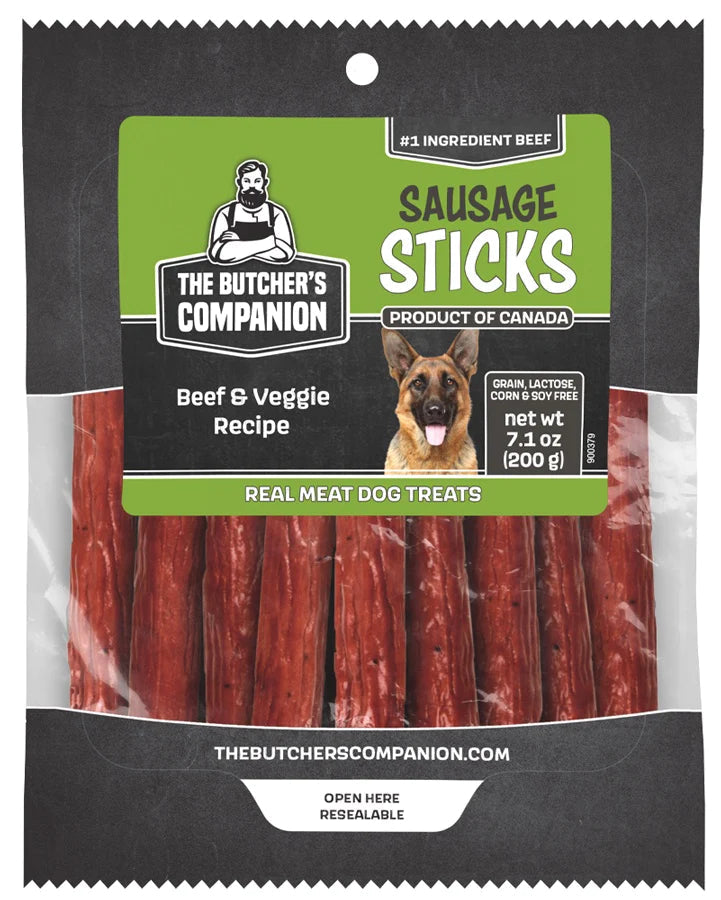 Butcher's Companion Dog Sausage Sticks Beef & Veg 7.1oz Butcher's Companion Dog Sausage Sticks Beef & Veg 7.1oz
