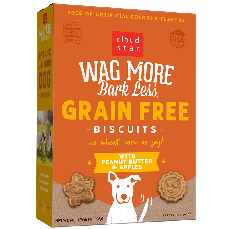 CLOUD STAR WAG MORE DOG GRAIN FREE BAKED TREATS PEANUT BUTTER/APPLE 14oz