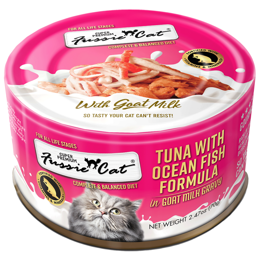 Fussie Cat Premium Tuna Oceanfish in Goat Milk 2.47oz Four Muddy Paws