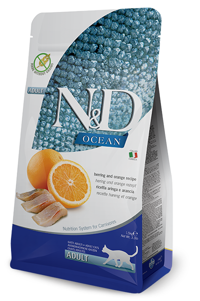 N&D OCEAN GRAIN FREE ADULT CAT DRY HERRING AND ORANGE 3.3lb