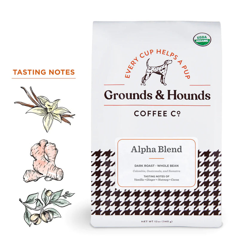 Alpha Blend Dark Roast Ground Coffee 12oz-Four Muddy Paws