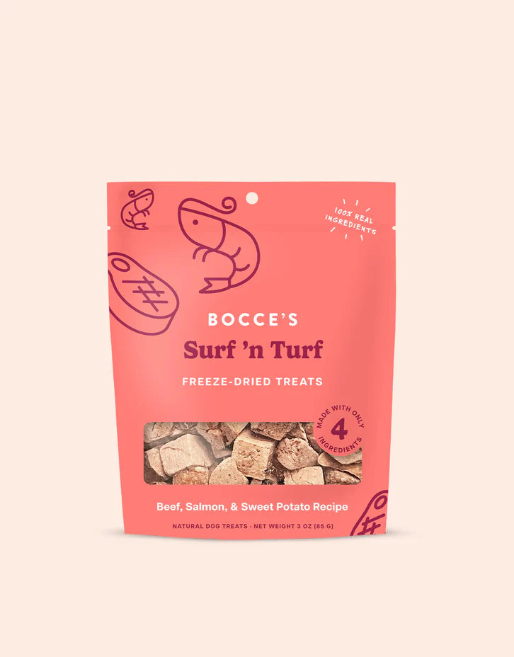 Bocce's Freeze Dried Surf'n Turf Dog Treats 3oz-Four Muddy Paws