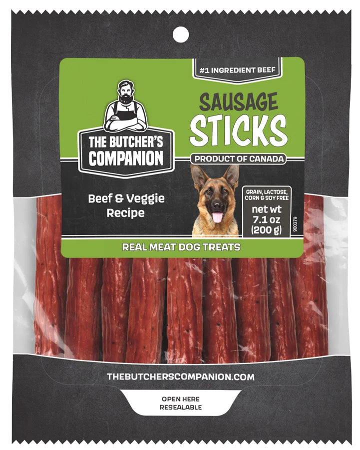 Butcher's Companion Beef & Veg Dog Sausage Sticks 7.1oz-Four Muddy Paws
