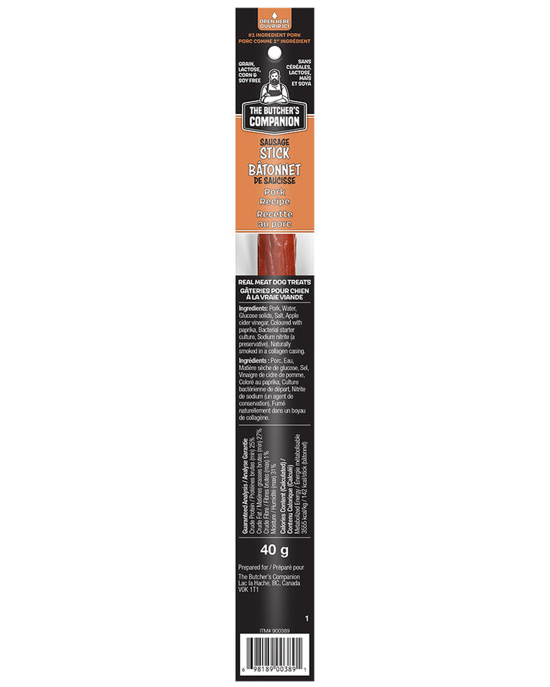 Butcher's Companion Pork Dog Sausage Stick Single each-Four Muddy Paws