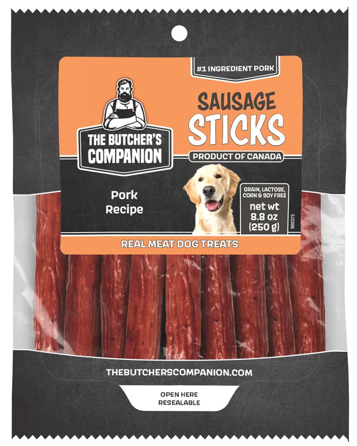 Butcher's Companion Pork Dog Sausage Sticks 8.8oz-Four Muddy Paws