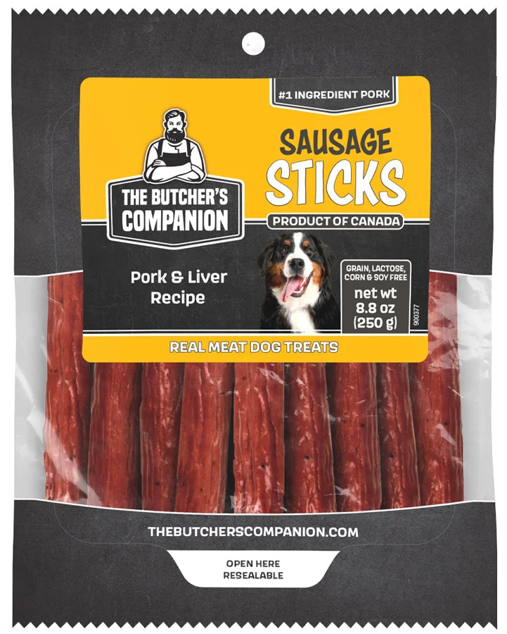 Butcher's Companion Pork & Pork Liver Dog Sausage Sticks 8.8oz-Four Muddy Paws