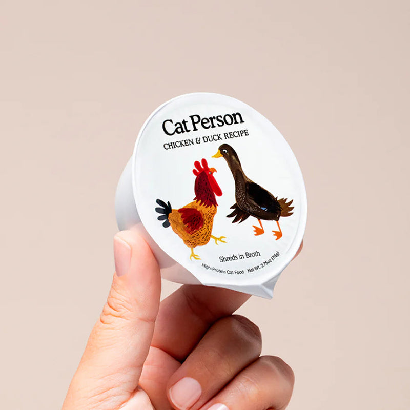 Cat Person Chicken & Duck Shreds in Broth Cat Cup 2.75oz-Four Muddy Paws