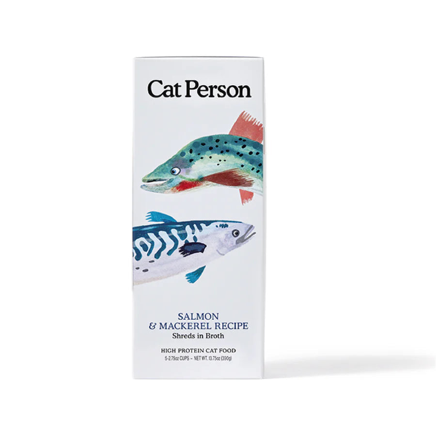 Cat Person Salmon & Mackerel Shreds in Broth Cat Cup 2.75oz-Four Muddy Paws