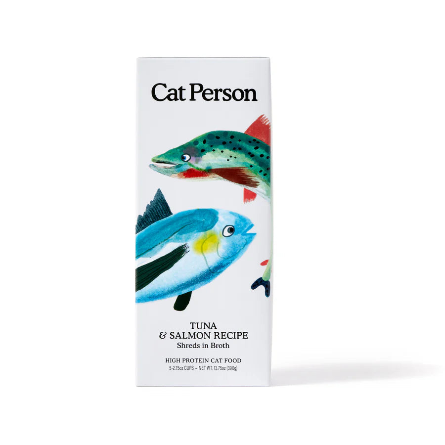 Cat Person Tuna & Salmon Shreds in Broth Cat Cup 2.75oz-Four Muddy Paws