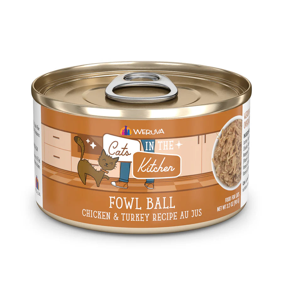 Cats in the Kitchen Cans Fowl Ball 3.2oz-Four Muddy Paws