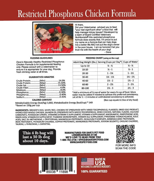 Dave's Restricted Phosphorus Chicken Dog Food 4lbs-Four Muddy Paws