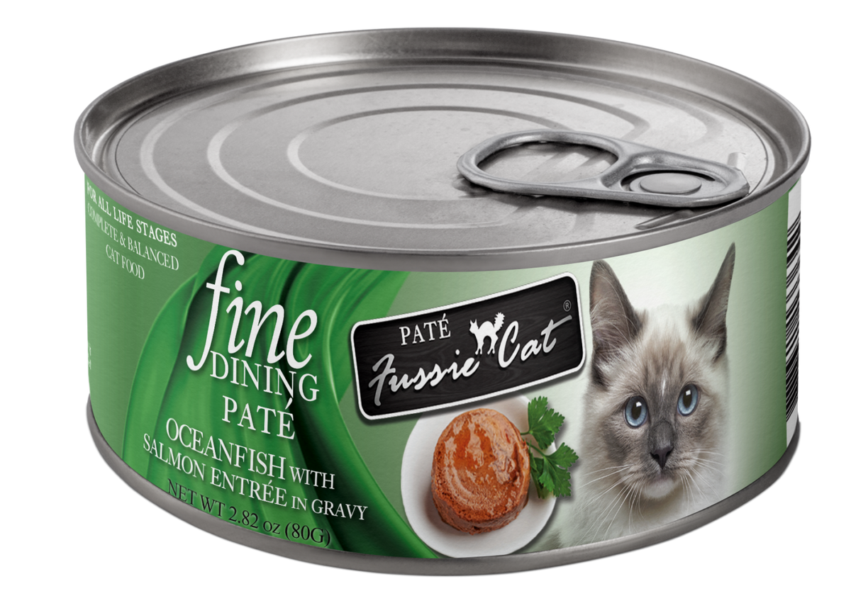 Fussie Cat Fine Dining Pate Oceanfish & Salmon Can 2.82oz-Four Muddy Paws