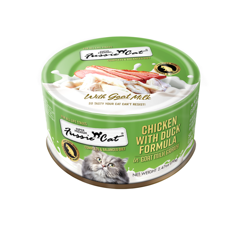 Fussie Cat Premium Chicken Duck in Goat Milk 2.47oz-Four Muddy Paws