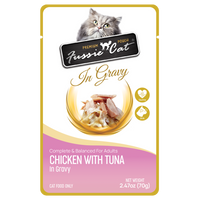 Fussie Cat Premium Chicken & Tuna in Gravy Pouch 2.47oz-Four Muddy Paws
