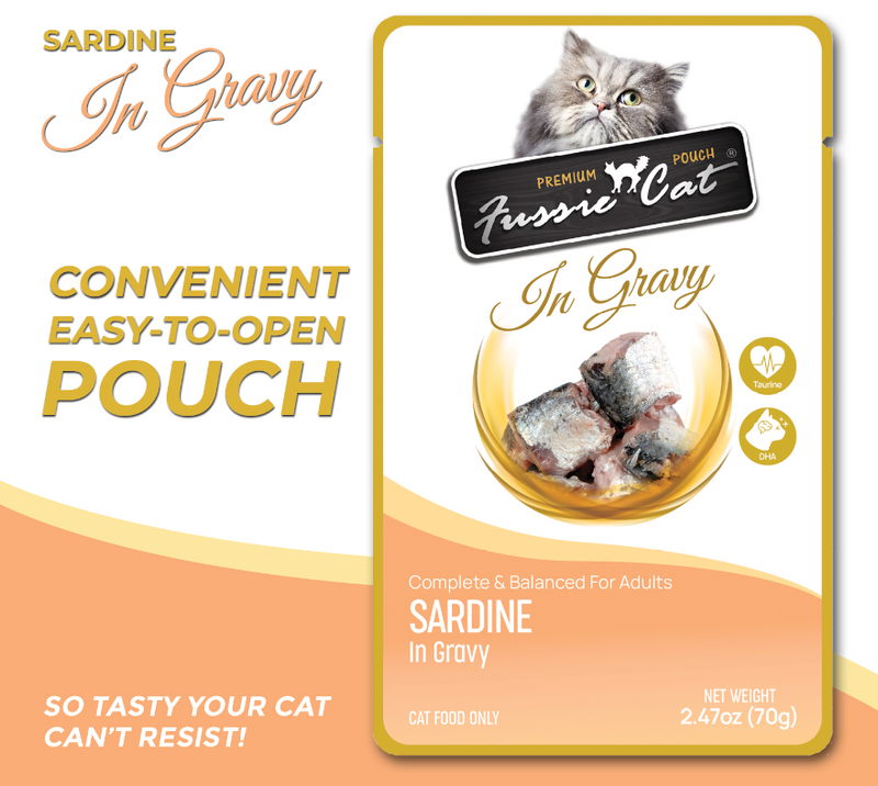 Fussie Cat Premium Sardine in Gravy Pouch 2.47oz-Four Muddy Paws