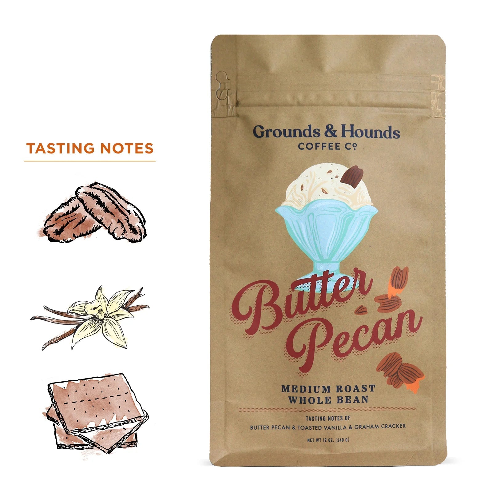 G & H Seasonal Butter Pecan Ground Coffee 12oz-Four Muddy Paws