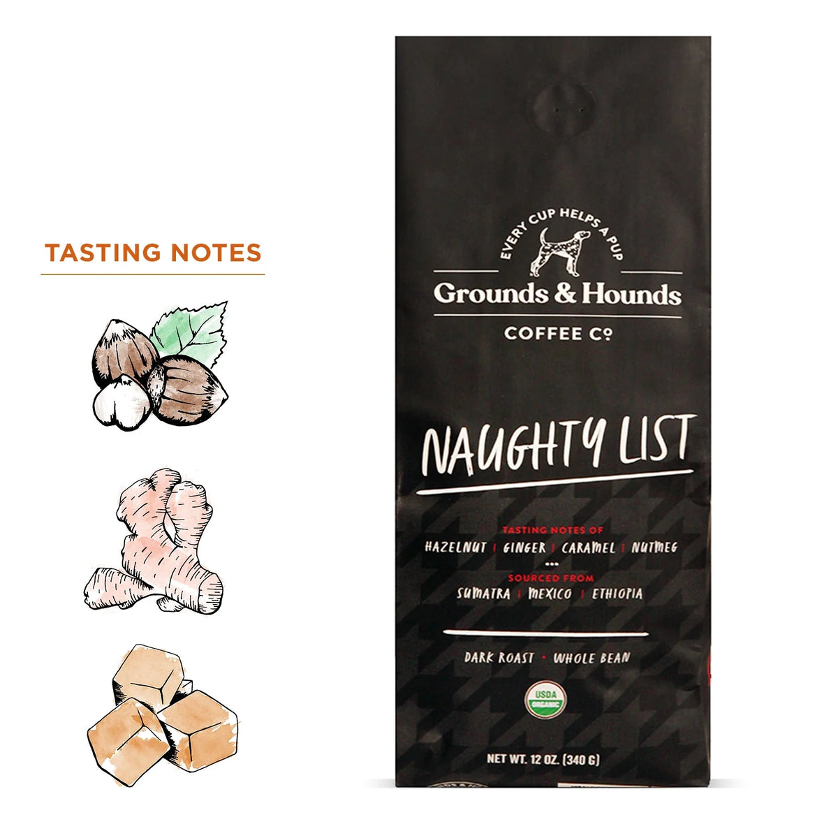 G & H Seasonal Naughty List Dark Roast Ground Coffee 12oz-Four Muddy Paws