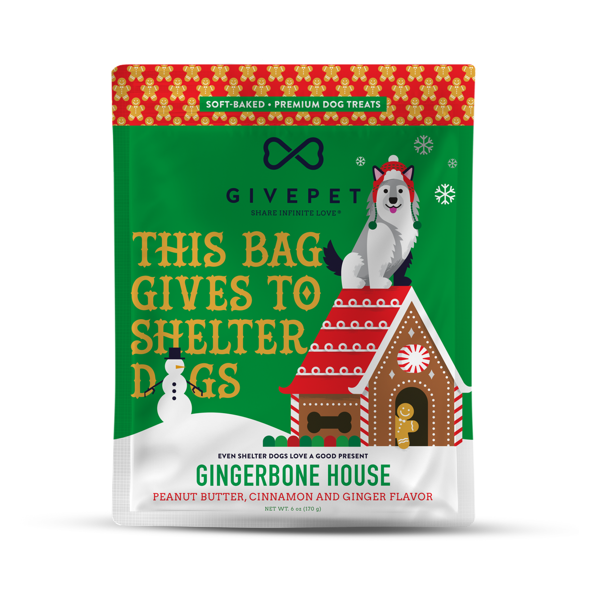 Give Pet Gingerbone House Soft Dog Treat 6oz-Four Muddy Paws