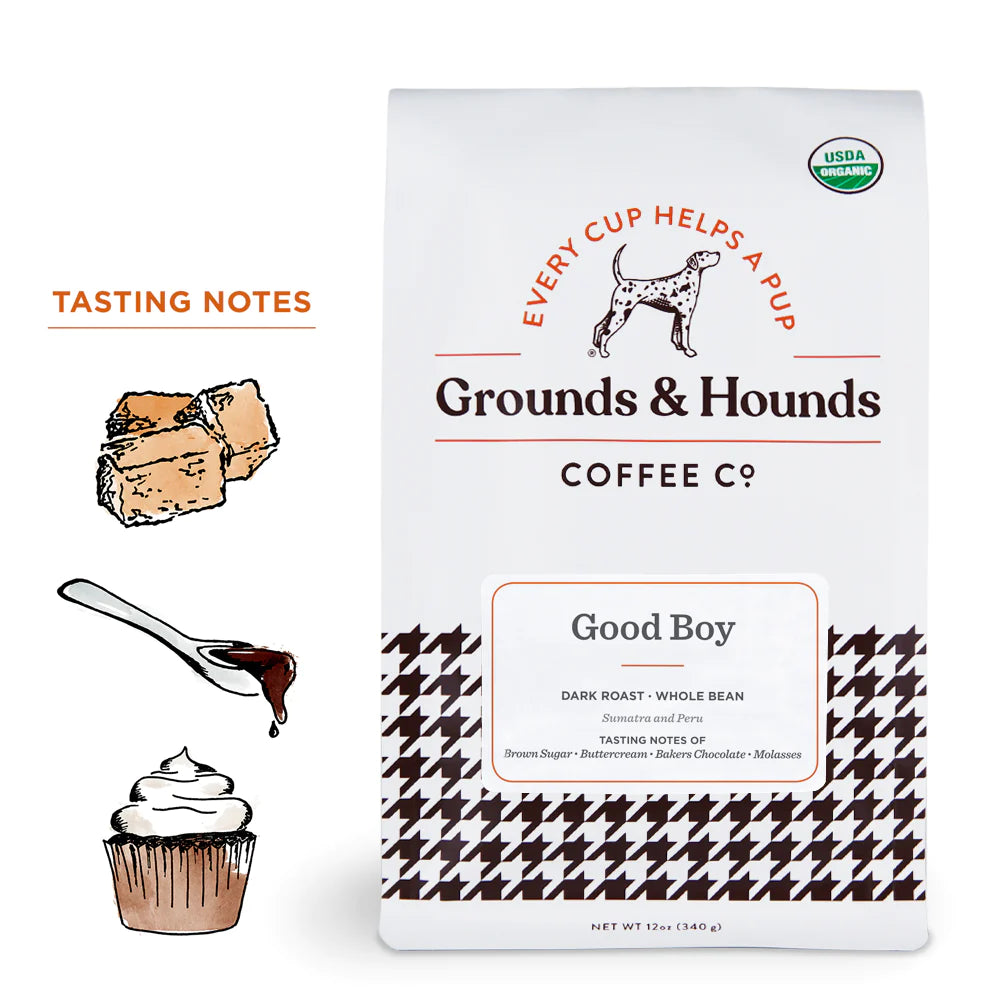 Good Boy Dark Roast Ground Coffee 12oz-Four Muddy Paws
