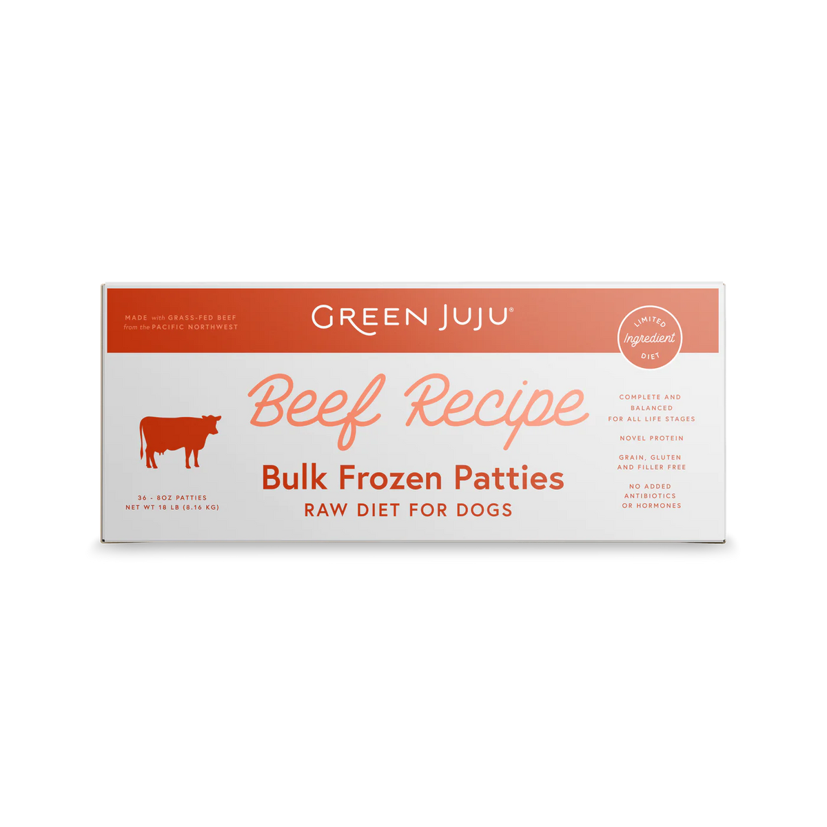 Green Juju Frozen Dog Patties Beef Bulk 18lbs-Four Muddy Paws