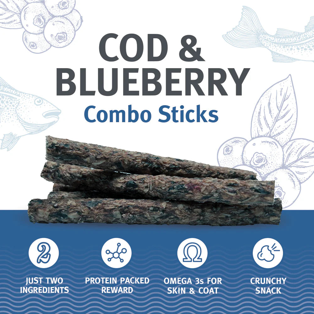 Icelandic Cod & Blueberry Combo Stick Dog Treats 2oz-Four Muddy Paws