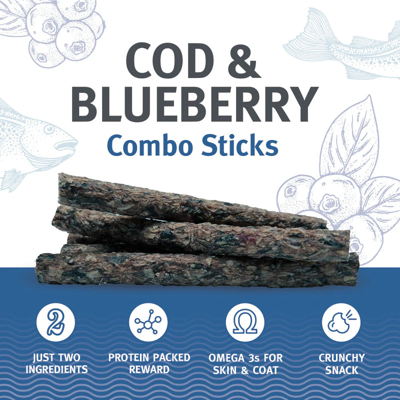 Icelandic Cod & Blueberry Combo Stick Dog Treats 2oz-Four Muddy Paws