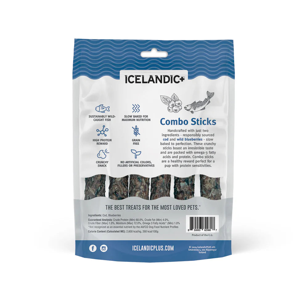 Icelandic Cod & Blueberry Combo Stick Dog Treats 2oz-Four Muddy Paws