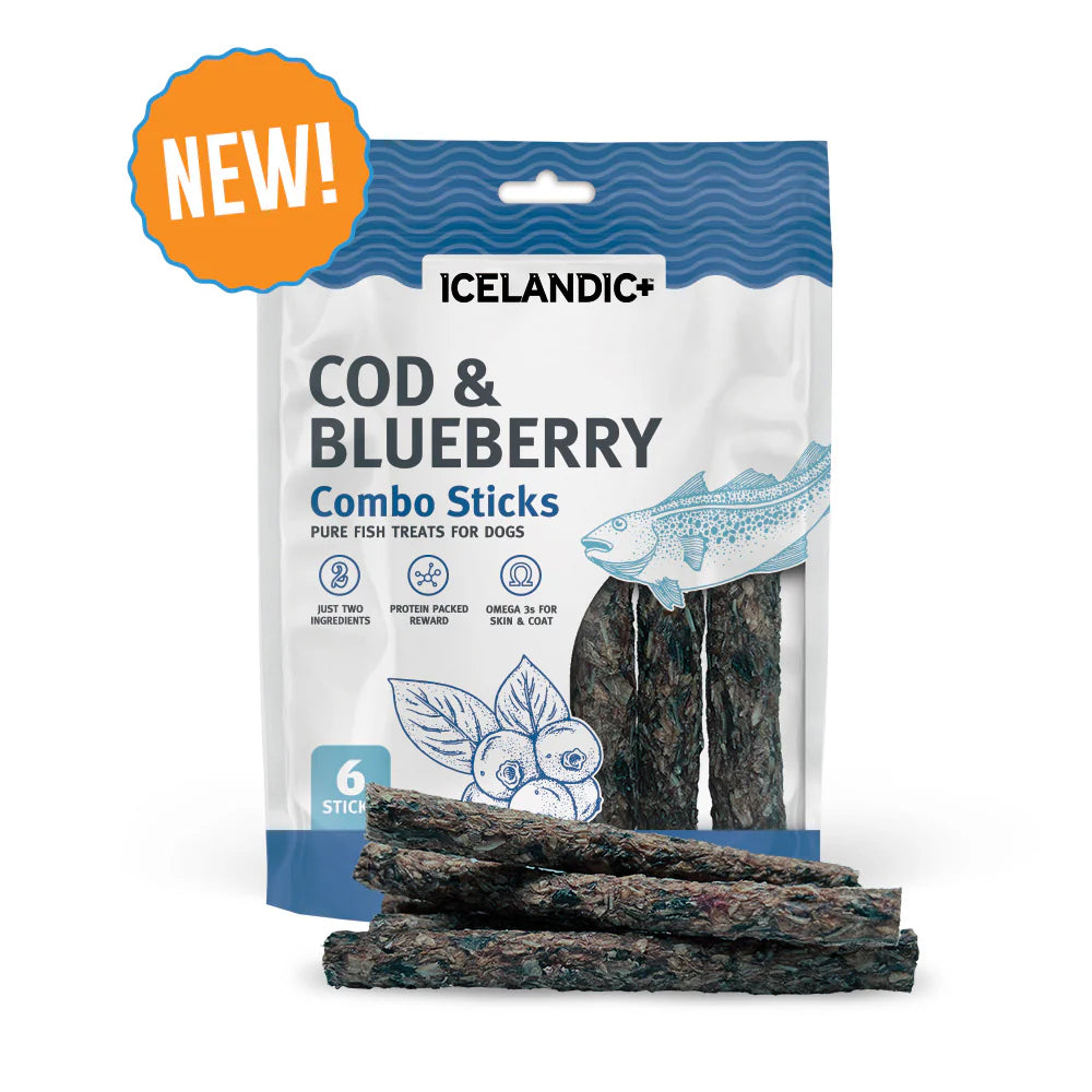 Icelandic Cod & Blueberry Combo Stick Dog Treats 2oz-Four Muddy Paws