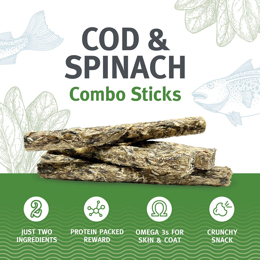 Icelandic Cod & Spinach Combo Stick Dog Treats 2oz-Four Muddy Paws
