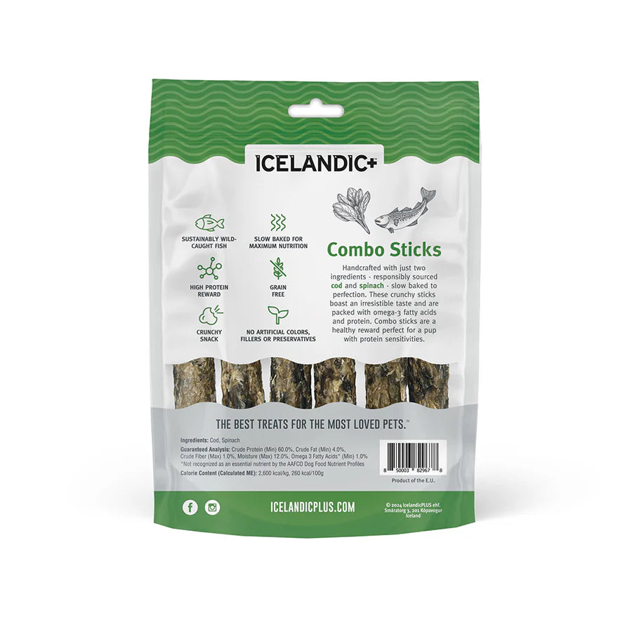 Icelandic Cod & Spinach Combo Stick Dog Treats 2oz-Four Muddy Paws