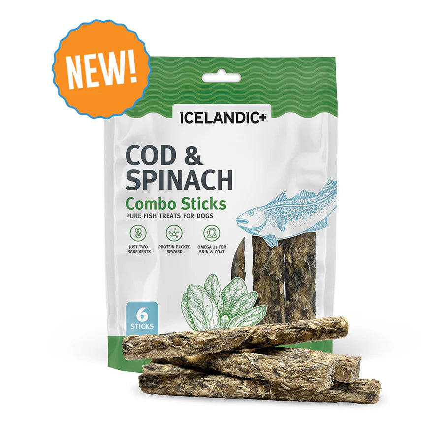 Icelandic Cod & Spinach Combo Stick Dog Treats 2oz-Four Muddy Paws