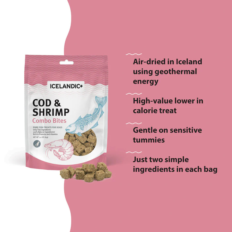 Icelandic Combo Bites Cod & Shrimp Dog Treats 3oz-Four Muddy Paws