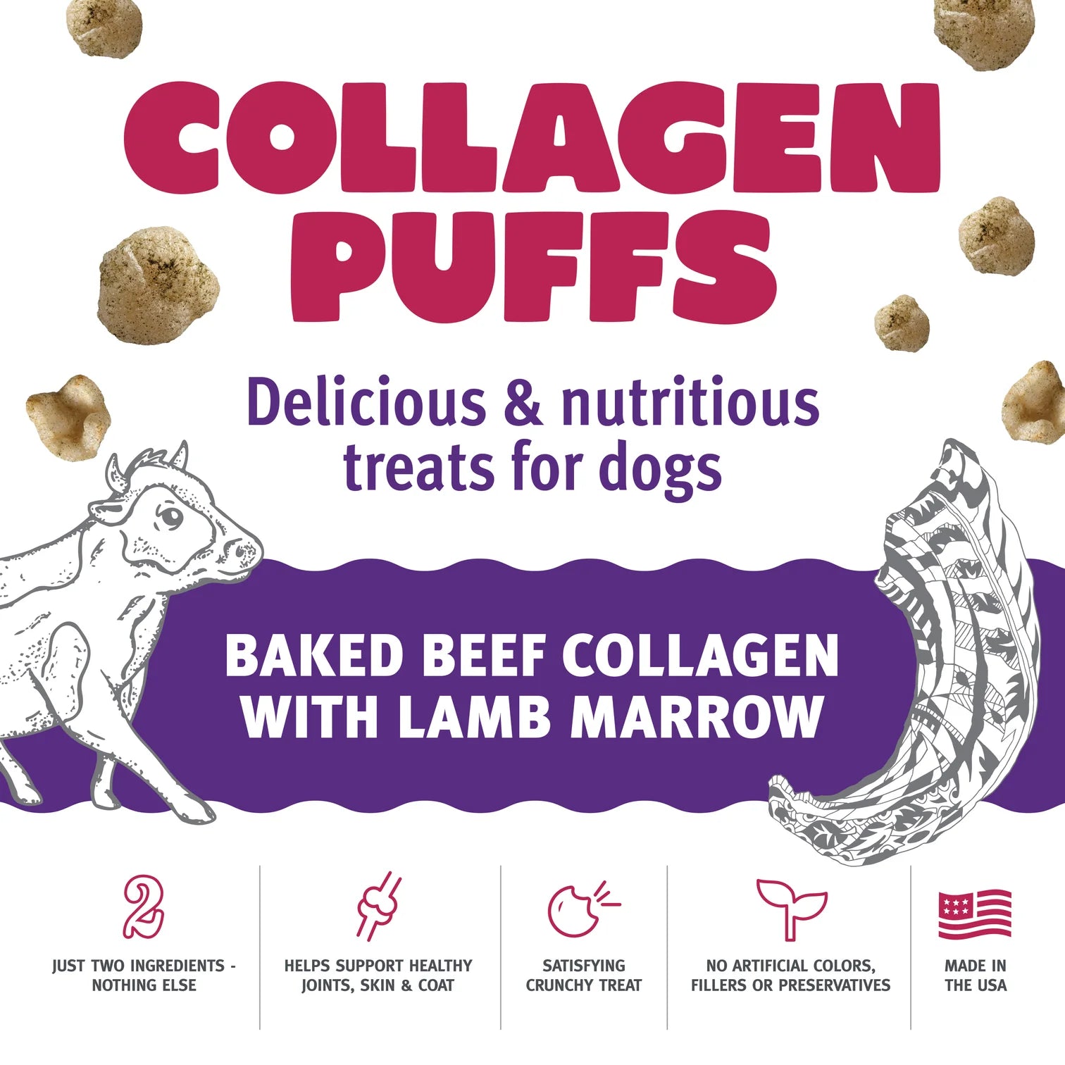 Icelandic Dog Collagen Puffs Bites w/ Marrow 2.5oz-Four Muddy Paws