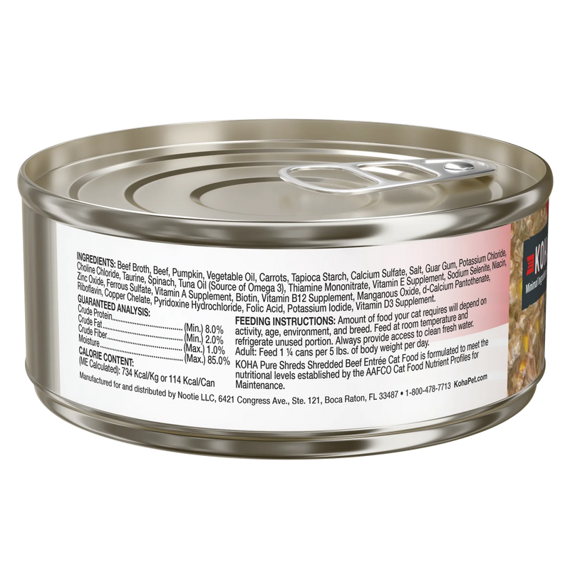 Koha Cat Pure Shreds Beef Can 5.5oz-Four Muddy Paws