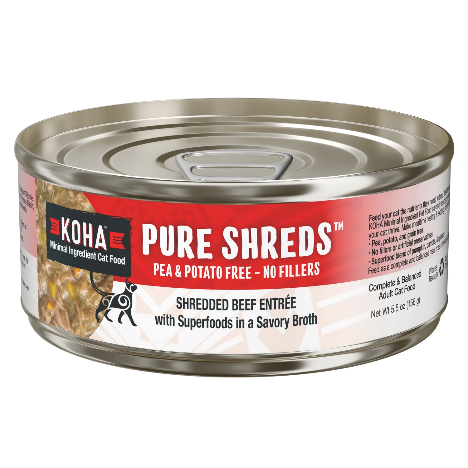 Koha Cat Pure Shreds Beef Can 5.5oz-Four Muddy Paws