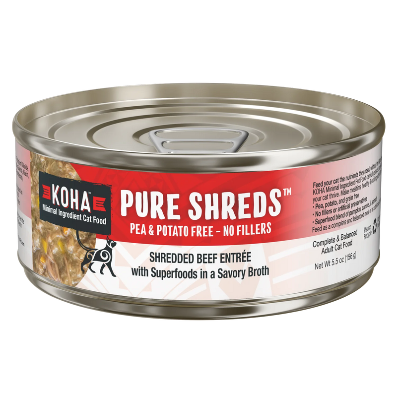 Koha Cat Pure Shreds Beef Can 5.5oz-Four Muddy Paws