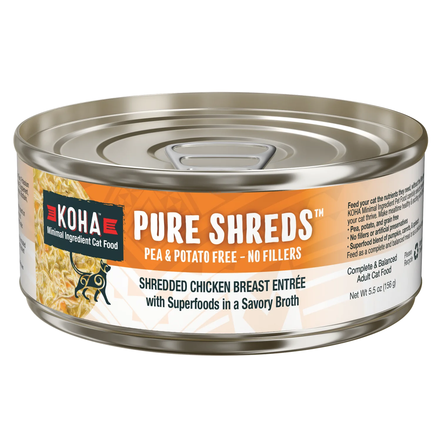 Koha Cat Pure Shreds Chicken Can 5.5oz-Four Muddy Paws