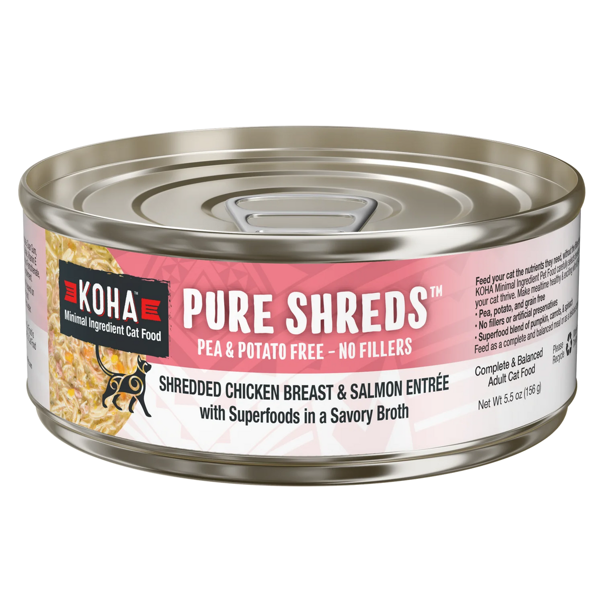 Koha Cat Pure Shreds Chicken & Salmon Can 5.5oz-Four Muddy Paws