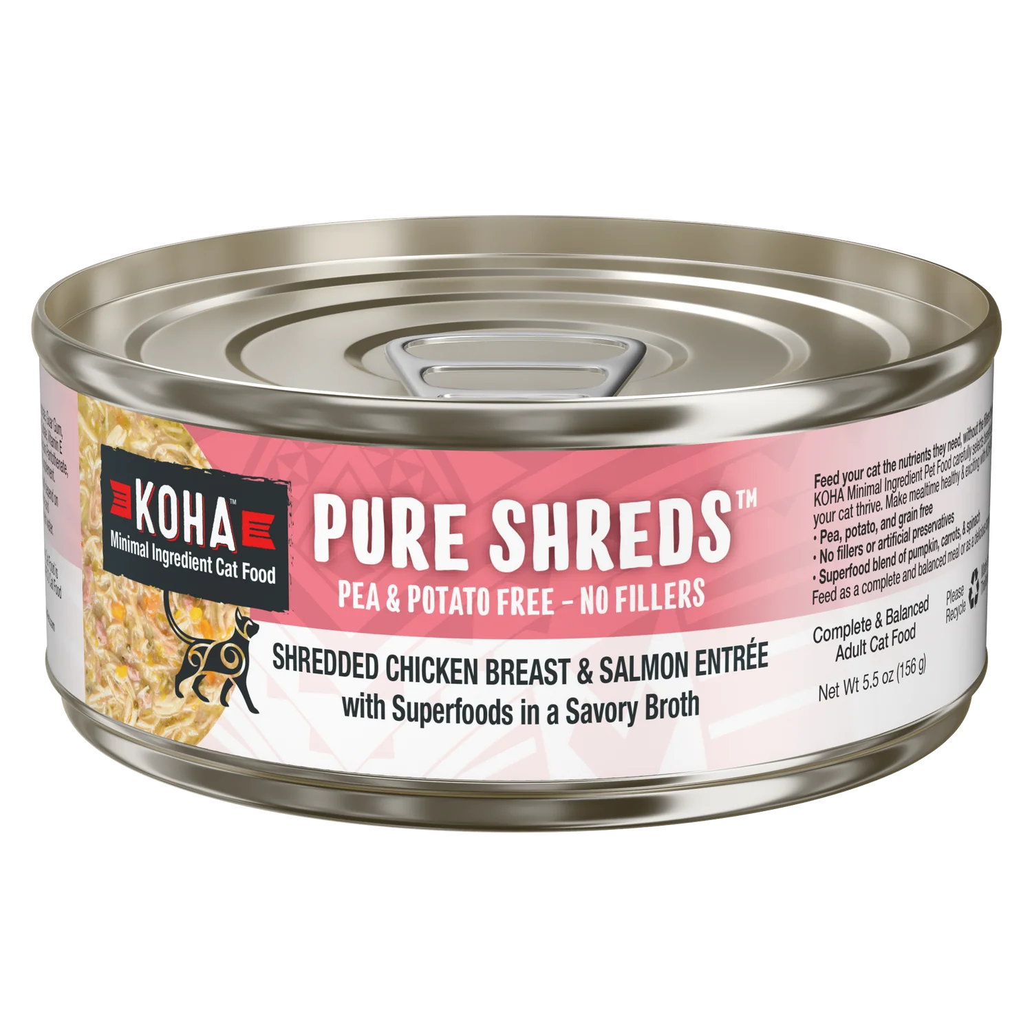 Koha Cat Pure Shreds Chicken & Salmon Can 5.5oz-Four Muddy Paws