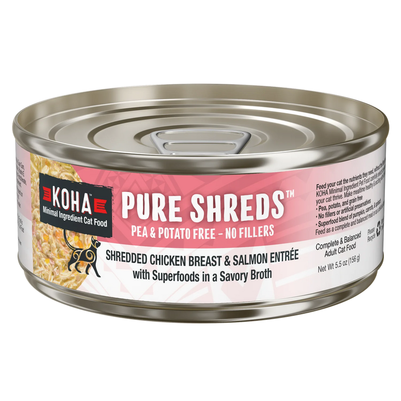 Koha Cat Pure Shreds Chicken & Salmon Can 5.5oz-Four Muddy Paws