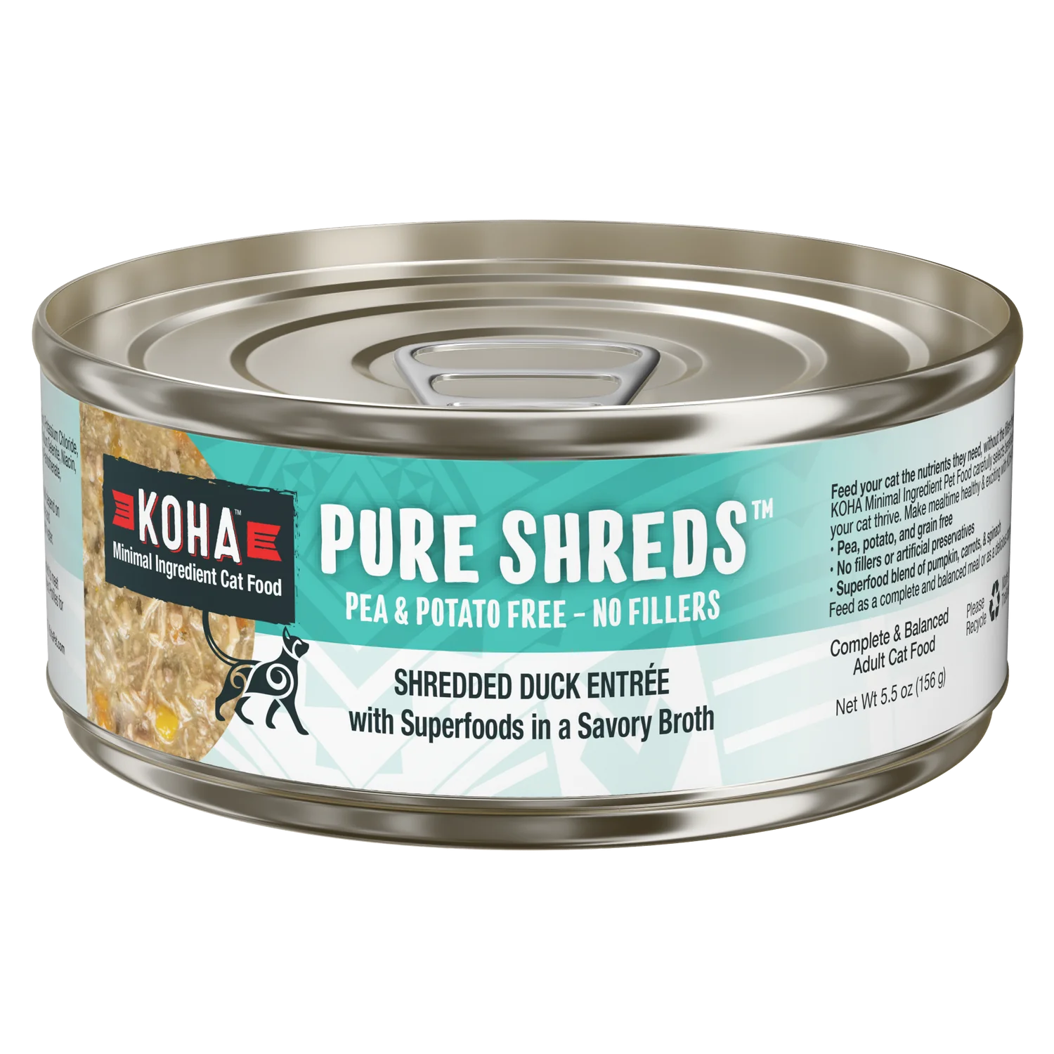 Koha Cat Pure Shreds Duck Can 5.5oz-Four Muddy Paws