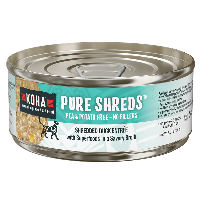 Koha Cat Pure Shreds Duck Can 5.5oz-Four Muddy Paws