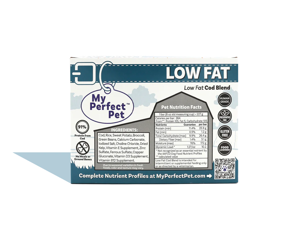 My Perfect Pet Frozen Low Fat Cod Gently Cooked Food 4lbs-Four Muddy Paws