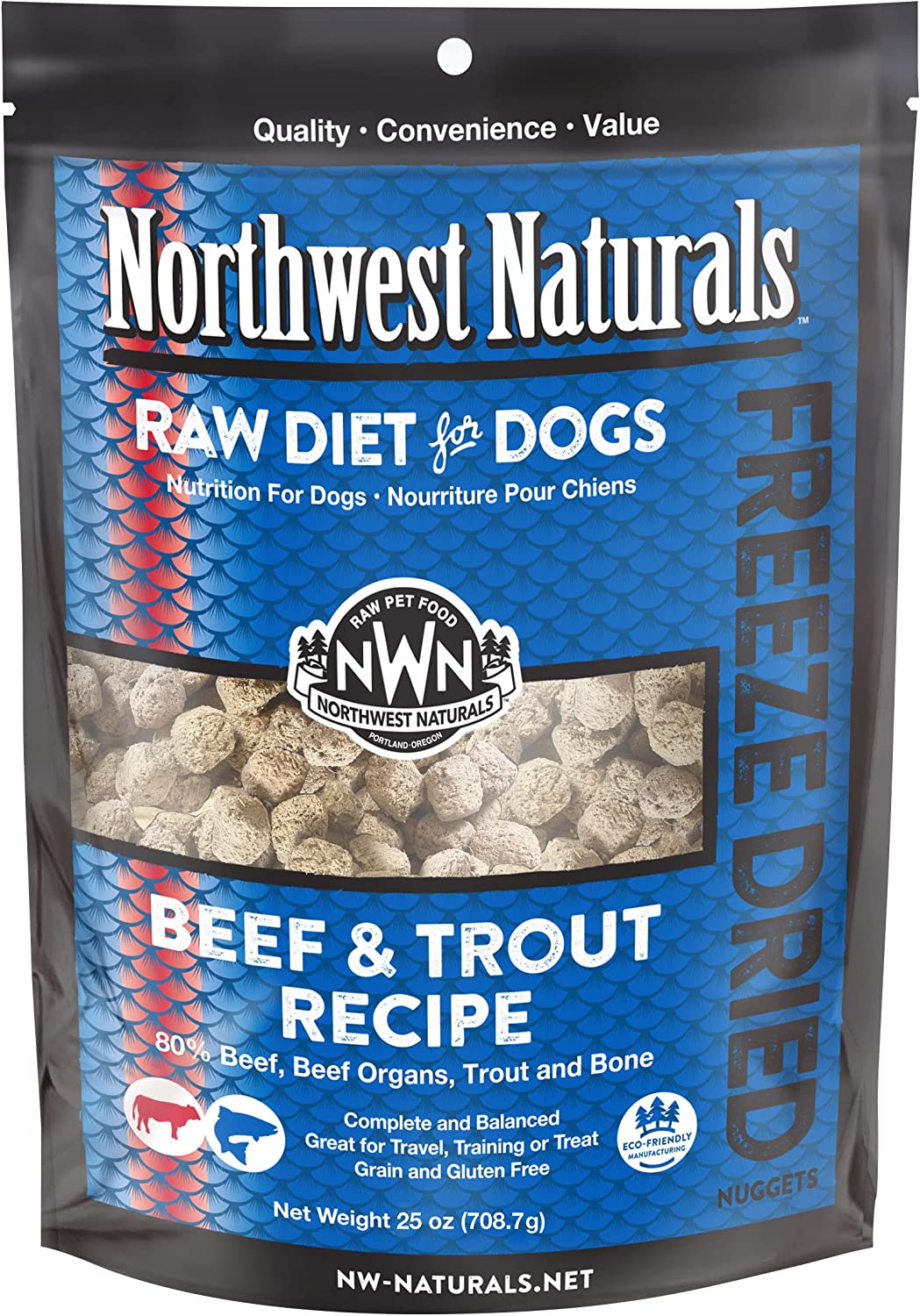 Northwest Naturals Freeze Dried Beef & Trout Nuggets 25oz-Four Muddy Paws