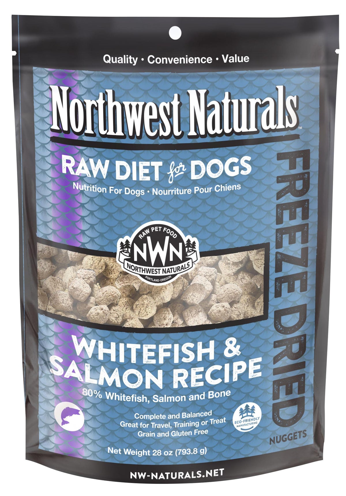 Northwest Naturals Freeze Dried Dog Whitefish/Salmon Nuggets 25oz-Four Muddy Paws