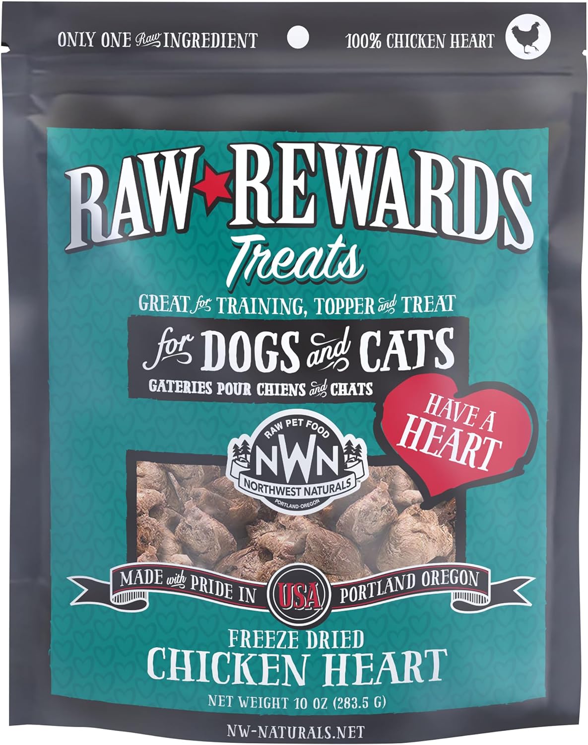 Northwest Naturals Raw Rewards Chicken Heart Treats 3oz-Four Muddy Paws