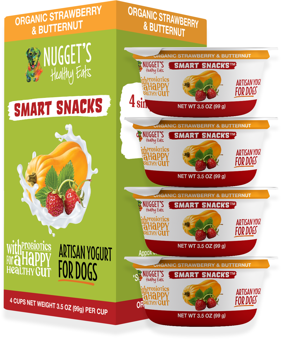 Nugget's Healthy Eats Dog Frozen Strawberry & Butternut Squash Yogurt 4oz 4pk-Four Muddy Paws