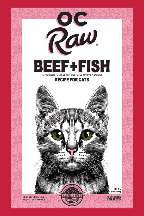 OC Raw Cat Beef & Fish Frozen Rox 2lbs-Four Muddy Paws