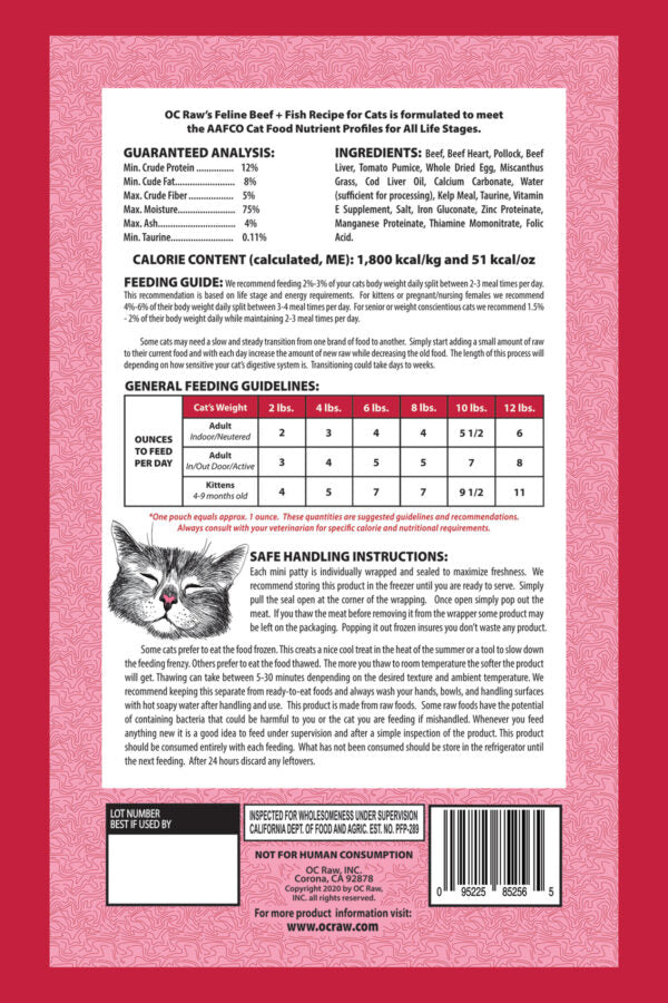 OC Raw Cat Beef & Fish Frozen Rox 2lbs-Four Muddy Paws