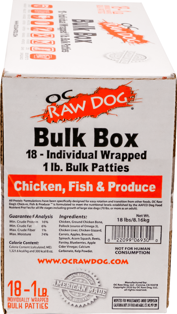 OC Raw Chicken, Fish & Produce Patty Bulk 18lb-Four Muddy Paws